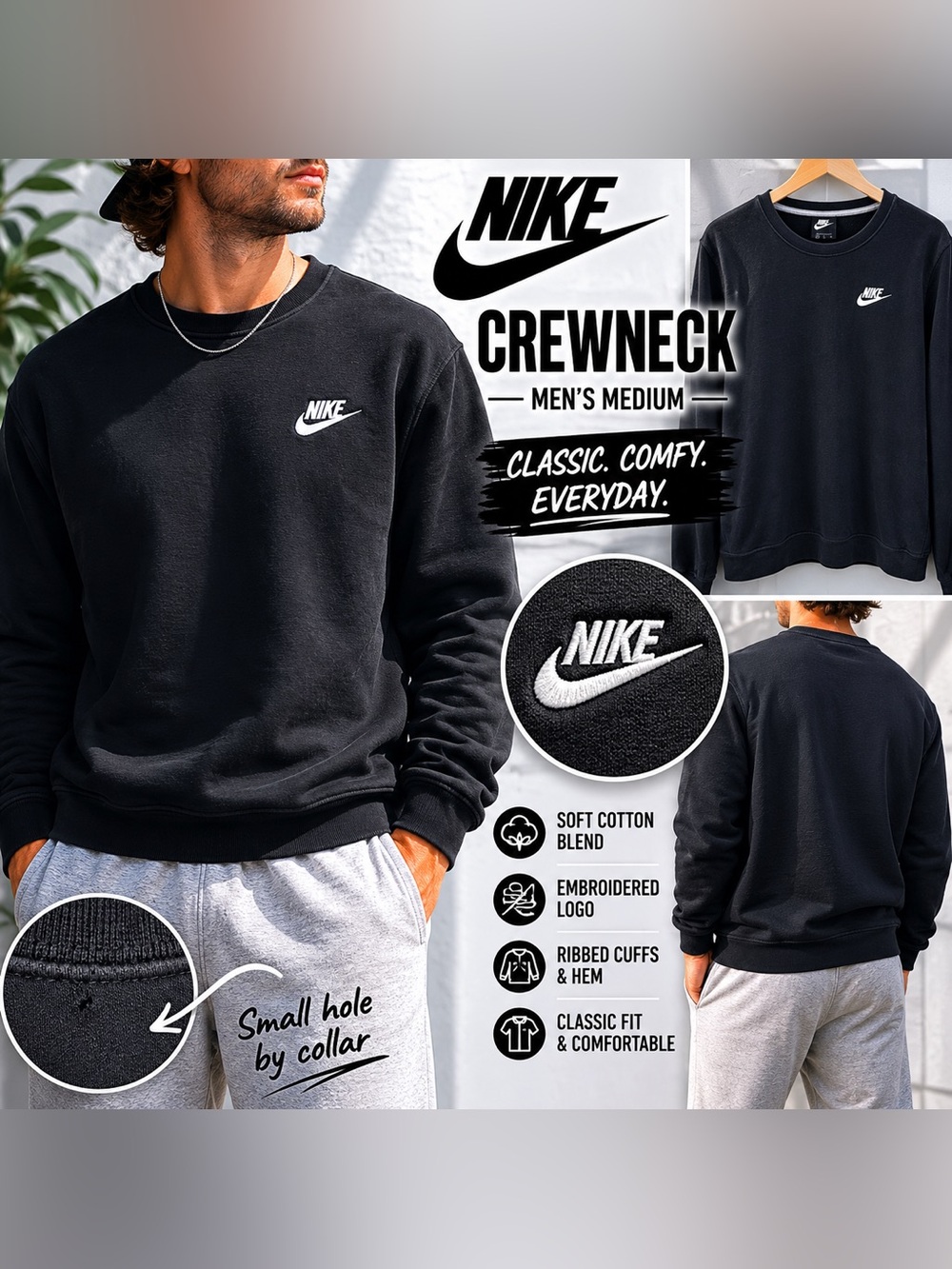 Nike Black Mini Swoosh Crewneck Sweatshirt Men’s Medium